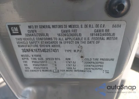 2004 Chevrolet Suburban 1500 Lt из США, поврежденный, VIN 3GNFK16T54G267431